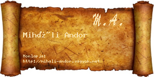 Miháli Andor névjegykártya